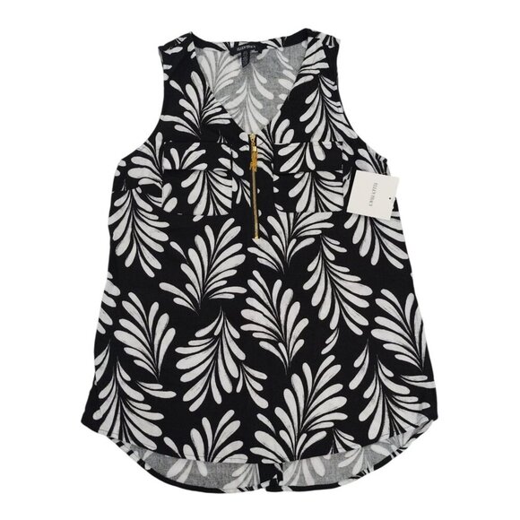 Ellen Tracy Black & White Sleeveless Floral Print Linen Blend Top Womens Size S. - Picture 1 of 8
